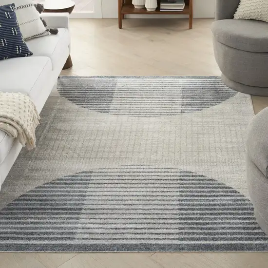Blue and Ivory Geometric Power Loom Washable Area Rug Photo 5