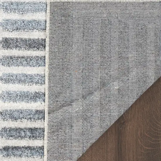 Blue and Ivory Geometric Power Loom Washable Area Rug Photo 9