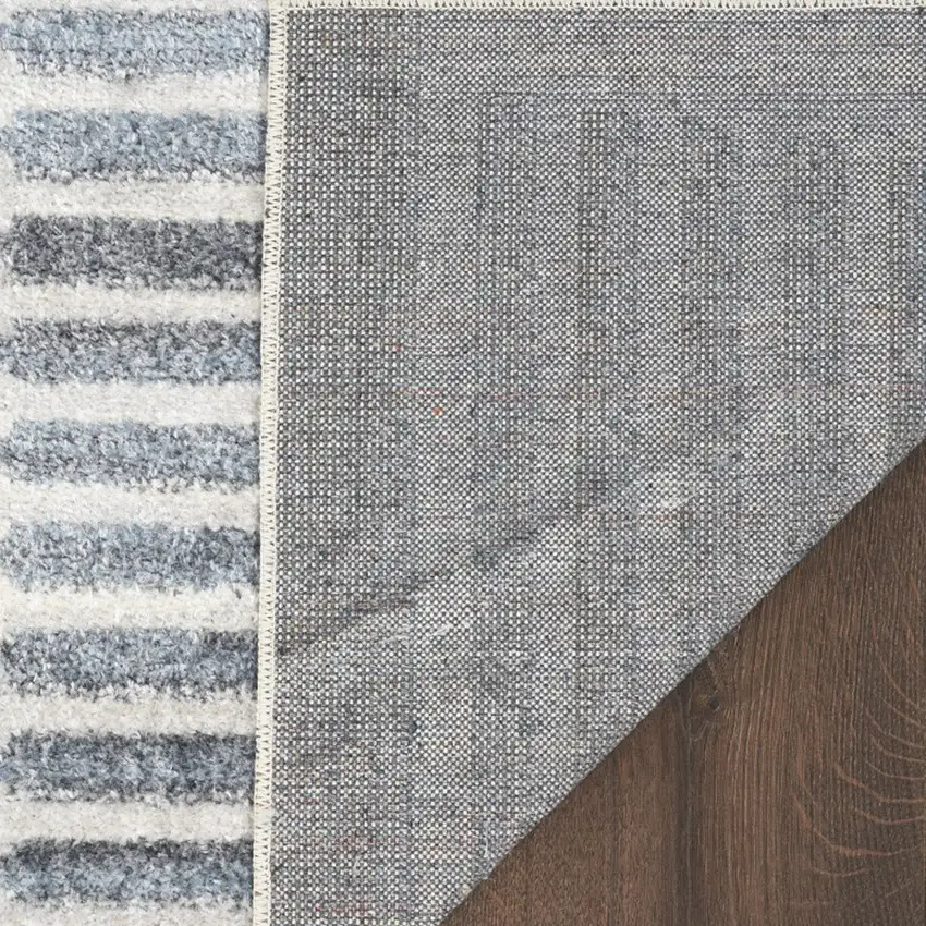 Blue and Ivory Geometric Power Loom Washable Area Rug Photo 9