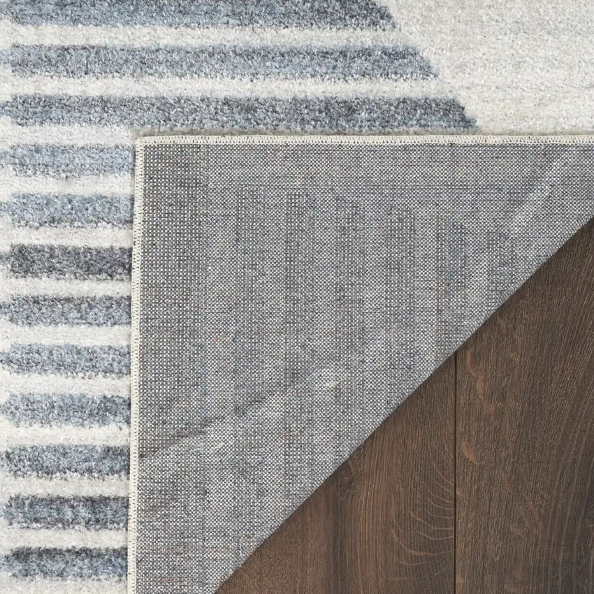 Blue and Ivory Geometric Power Loom Washable Area Rug Photo 8