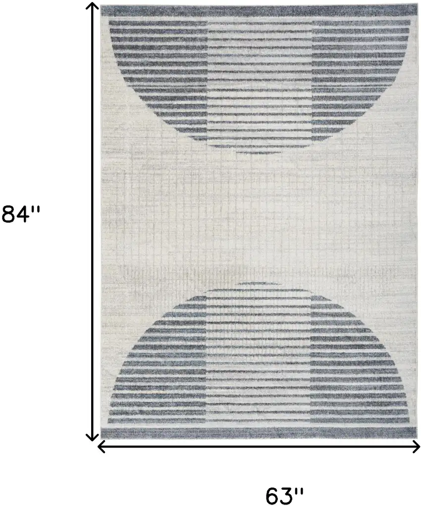 Blue and Ivory Geometric Power Loom Washable Area Rug Photo 3