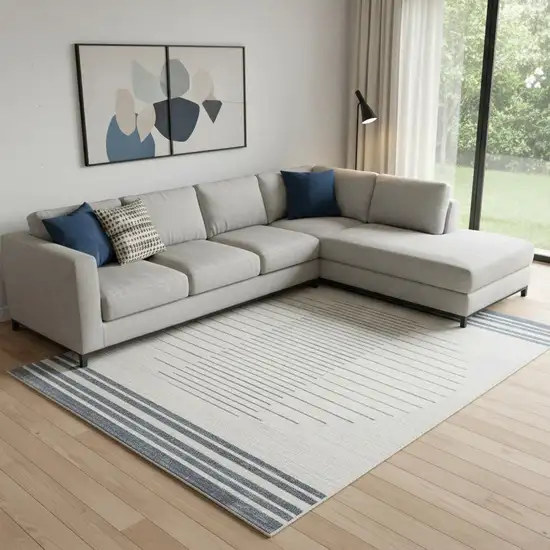 Blue and Ivory Geometric Power Loom Washable Area Rug Photo 1