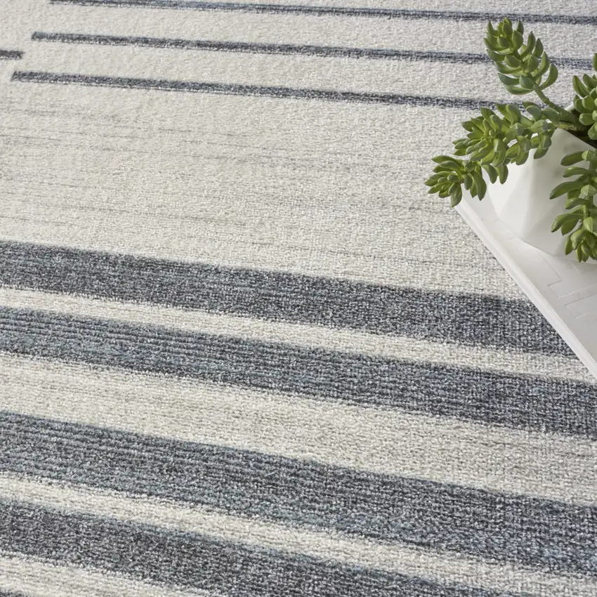 Blue and Ivory Geometric Power Loom Washable Area Rug Photo 9