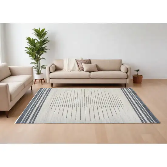 Blue and Ivory Geometric Power Loom Washable Area Rug Photo 1