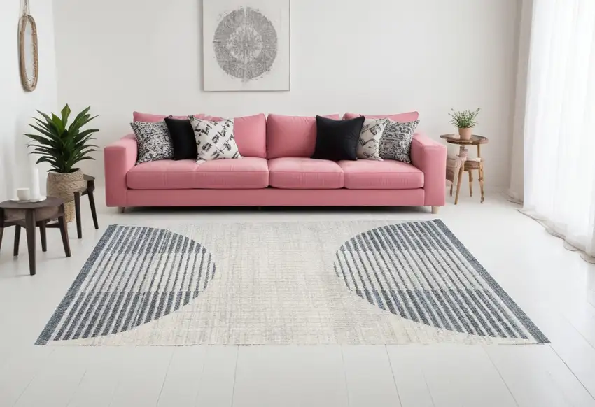 Blue and Ivory Geometric Power Loom Washable Area Rug Photo 1