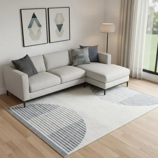 Blue and Ivory Geometric Power Loom Washable Area Rug Photo 1