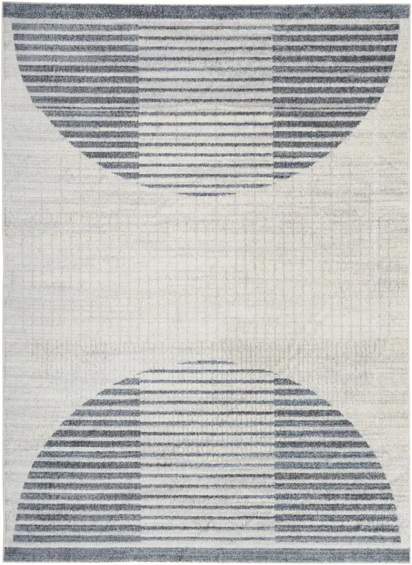 Blue and Ivory Geometric Power Loom Washable Area Rug Photo 2