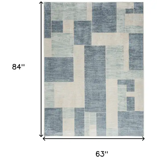 Blue and Ivory Geometric Power Loom Washable Area Rug Photo 3