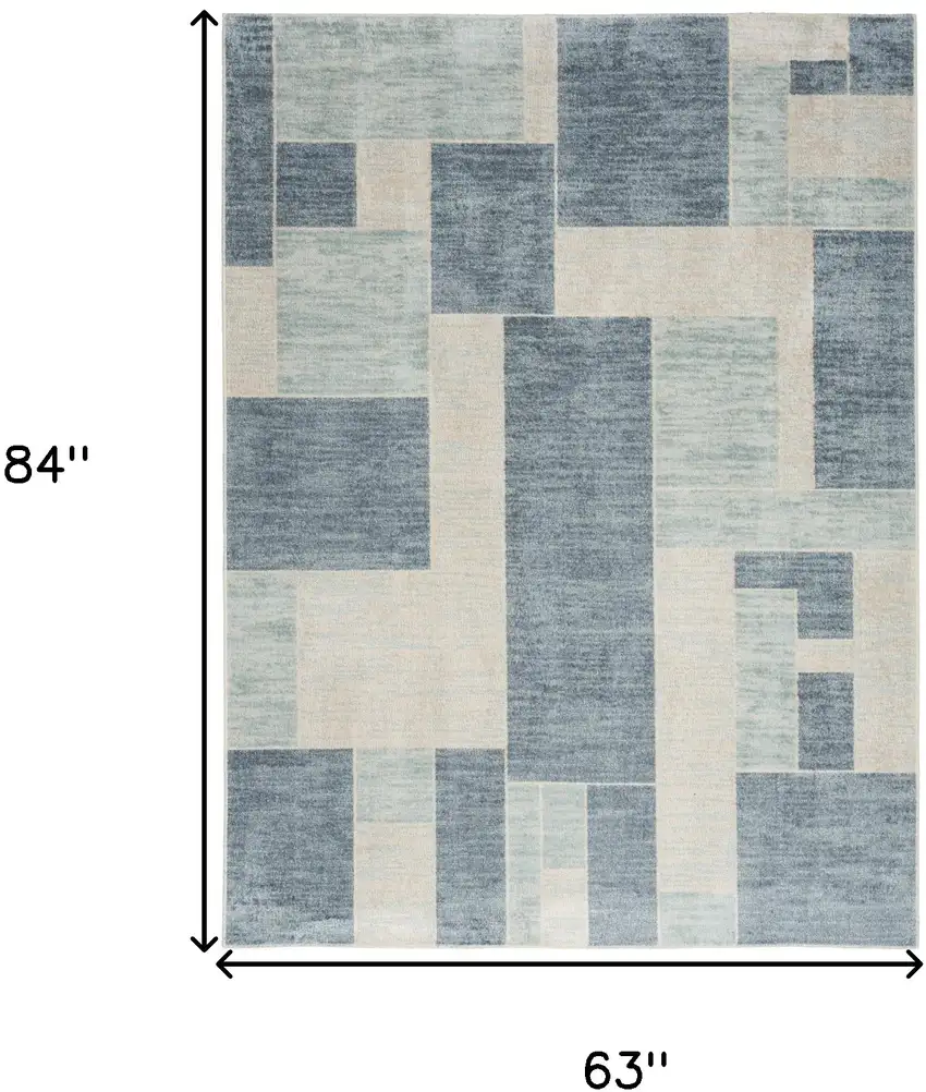 Blue and Ivory Geometric Power Loom Washable Area Rug Photo 3