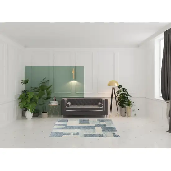 Blue and Ivory Geometric Power Loom Washable Area Rug Photo 1