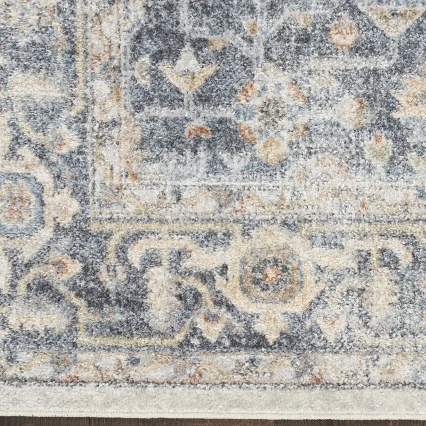 Blue and Ivory Geometric Power Loom Washable Area Rug Photo 8