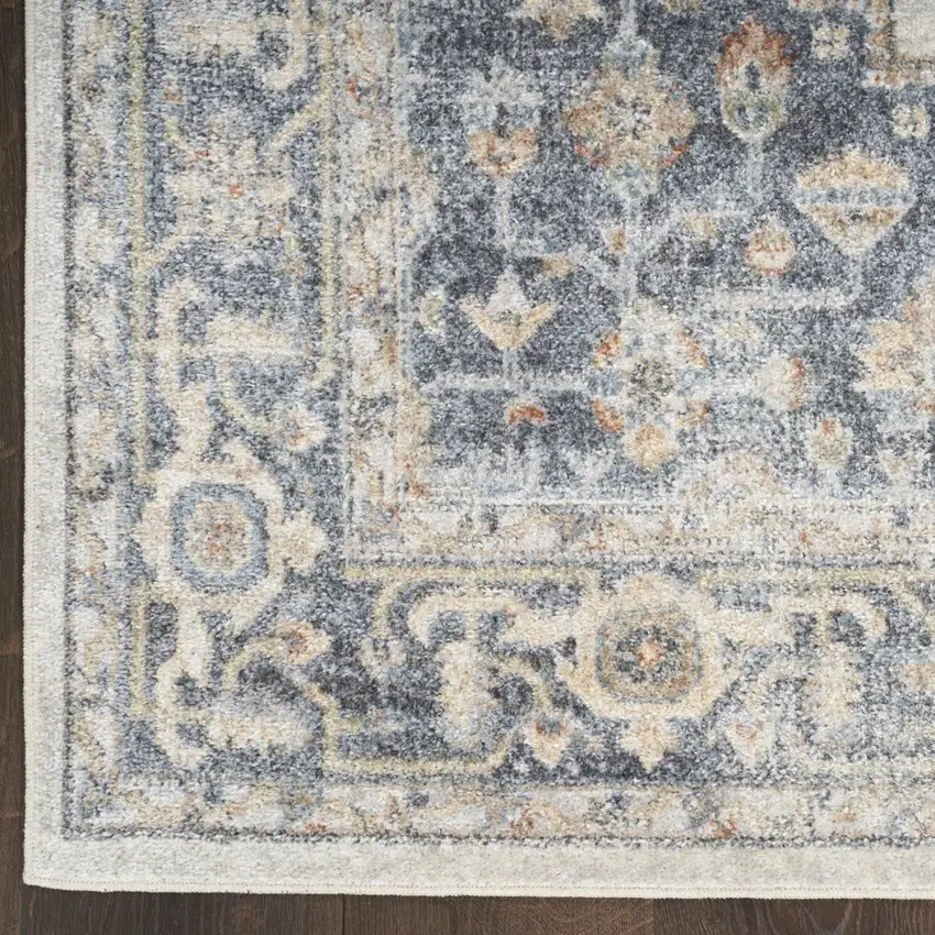 Blue and Ivory Geometric Power Loom Washable Area Rug Photo 9