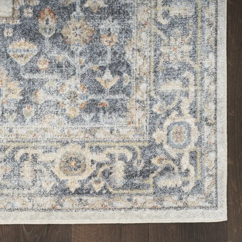 Blue and Ivory Geometric Power Loom Washable Area Rug Photo 9