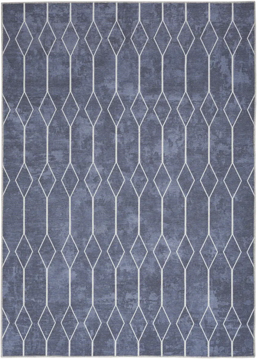 Blue and Ivory Geometric Power Loom Washable Area Rug Photo 1