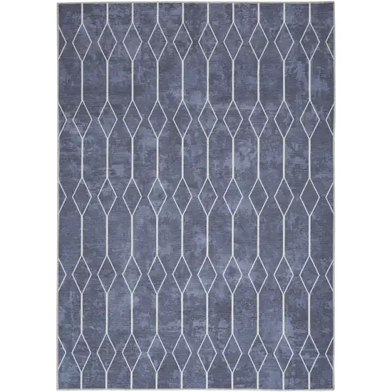 Blue and Ivory Geometric Power Loom Washable Area Rug Photo 2