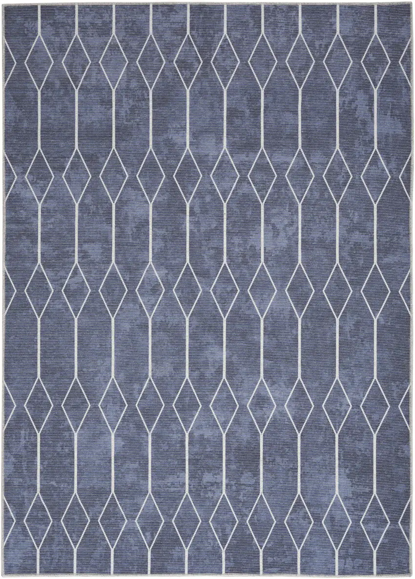 Blue and Ivory Geometric Power Loom Washable Area Rug Photo 2
