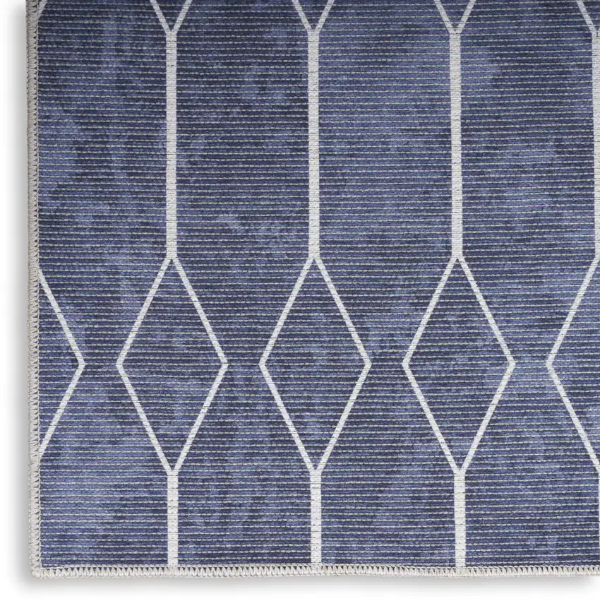 Blue and Ivory Geometric Power Loom Washable Area Rug Photo 3