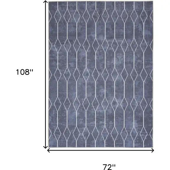 Blue and Ivory Geometric Power Loom Washable Area Rug Photo 3