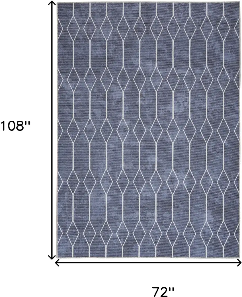 Blue and Ivory Geometric Power Loom Washable Area Rug Photo 3