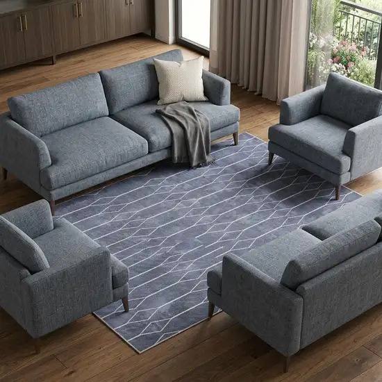 Blue and Ivory Geometric Power Loom Washable Area Rug Photo 1