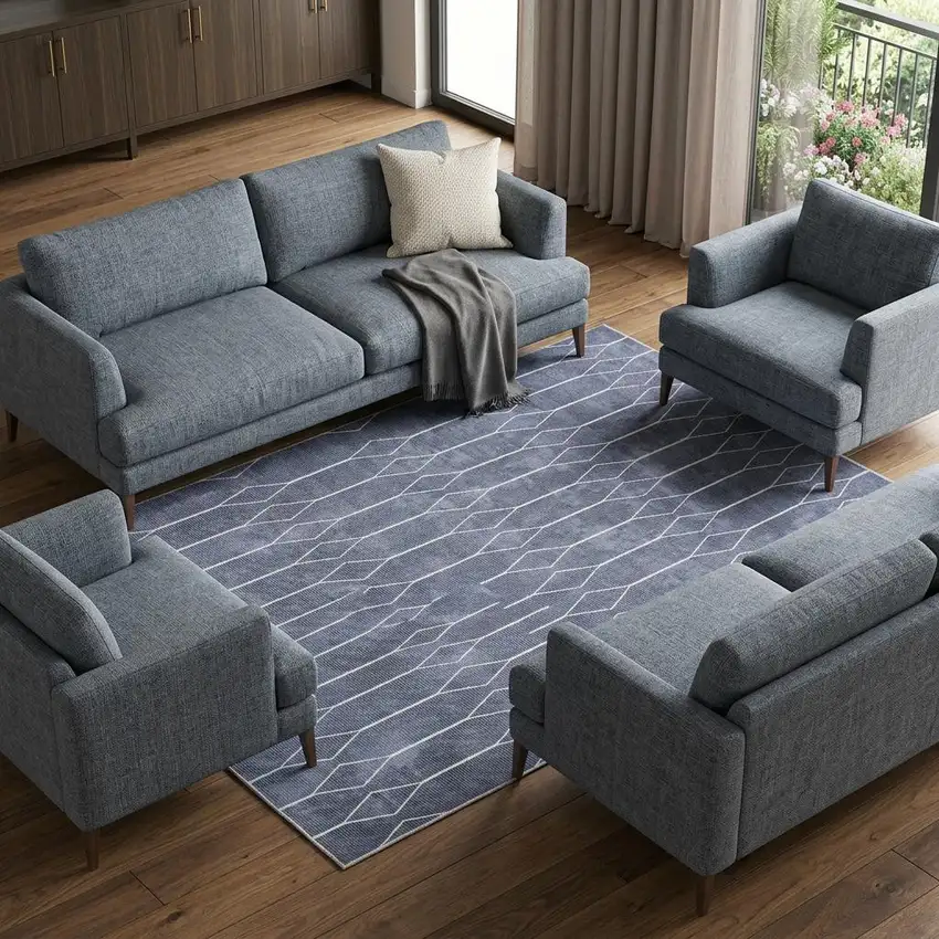 Blue and Ivory Geometric Power Loom Washable Area Rug Photo 1
