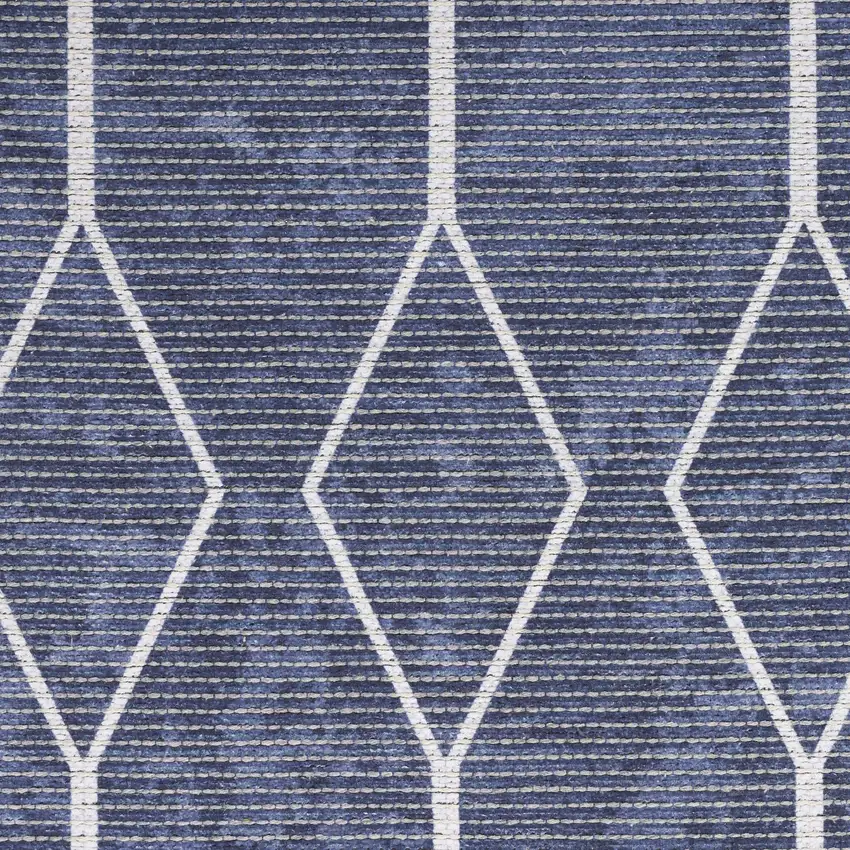 Blue and Ivory Geometric Power Loom Washable Area Rug Photo 9