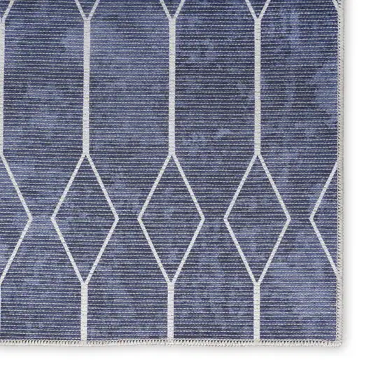 Blue and Ivory Geometric Power Loom Washable Area Rug Photo 4