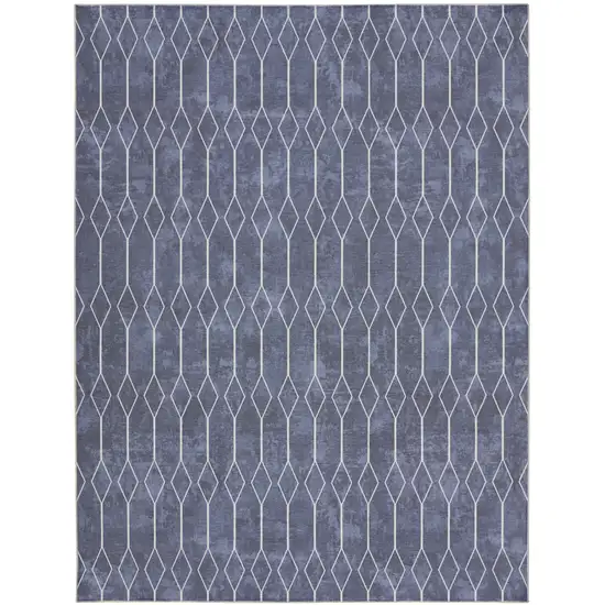 Blue and Ivory Geometric Power Loom Washable Area Rug Photo 2