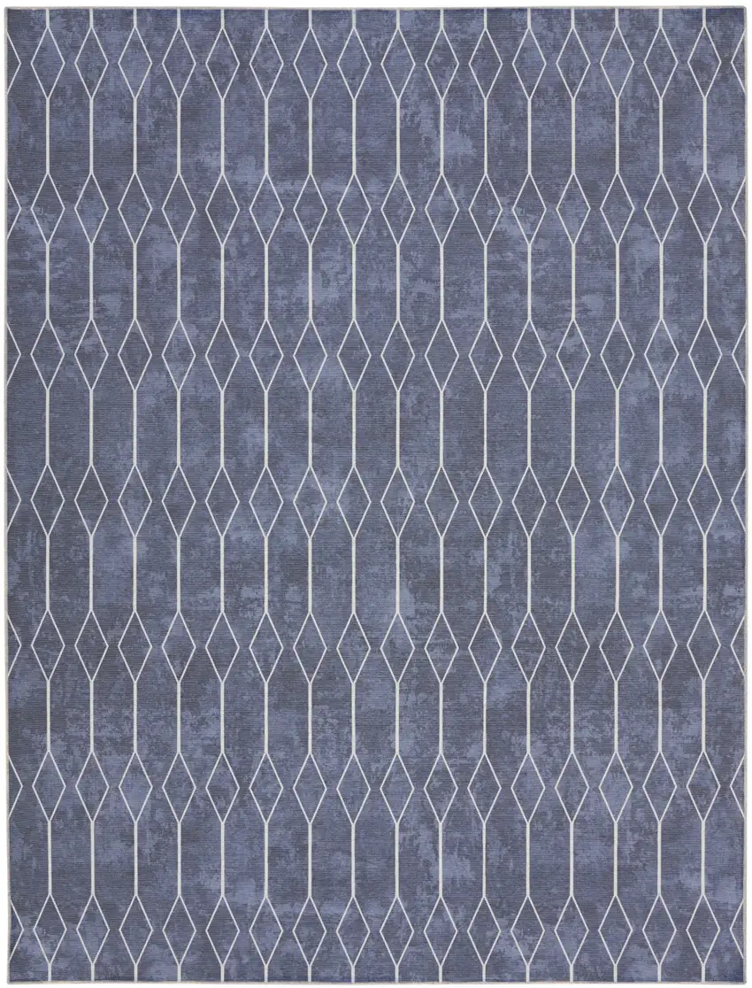 Blue and Ivory Geometric Power Loom Washable Area Rug Photo 2