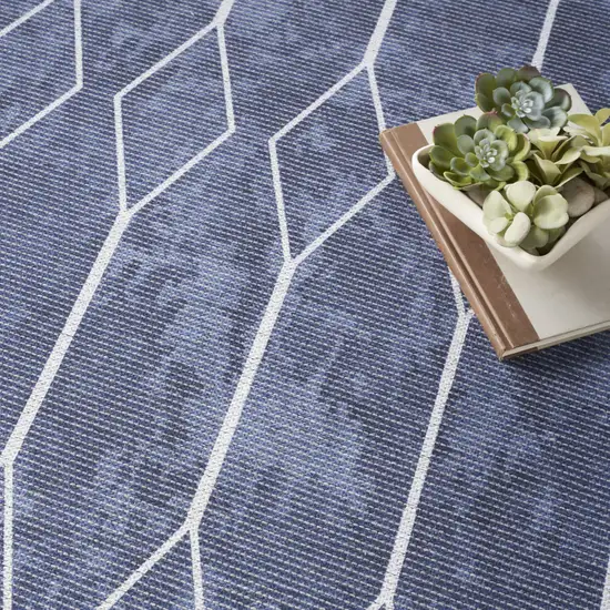 Blue and Ivory Geometric Power Loom Washable Area Rug Photo 6