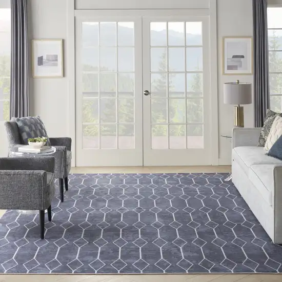 Blue and Ivory Geometric Power Loom Washable Area Rug Photo 7