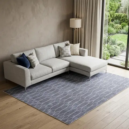 Blue and Ivory Geometric Power Loom Washable Area Rug Photo 1