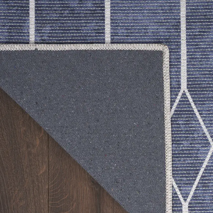 Blue and Ivory Geometric Power Loom Washable Area Rug Photo 9
