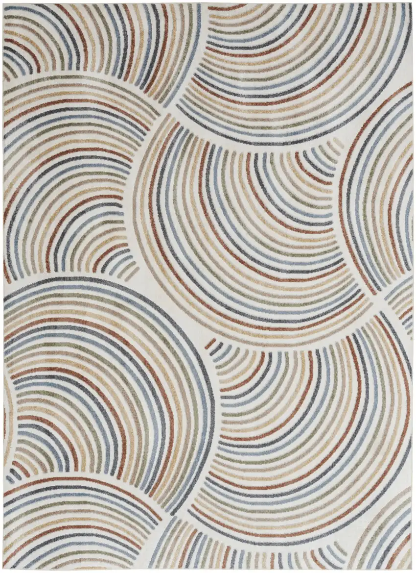 Blue and Ivory Geometric Power Loom Washable Area Rug Photo 1