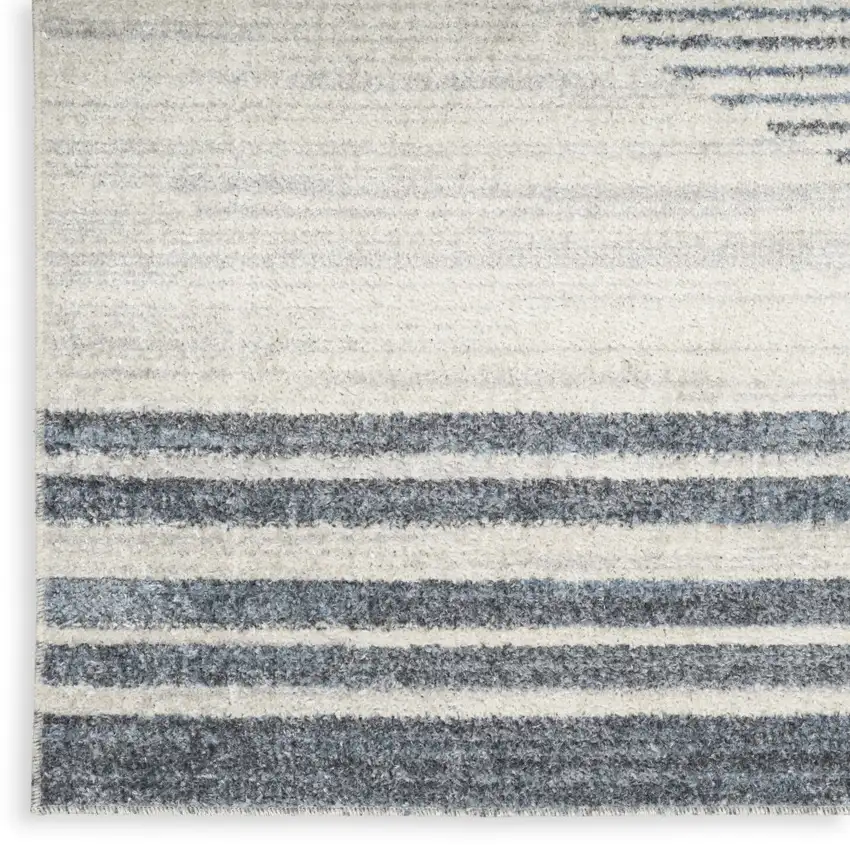 Blue and Ivory Geometric Power Loom Washable Area Rug Photo 9