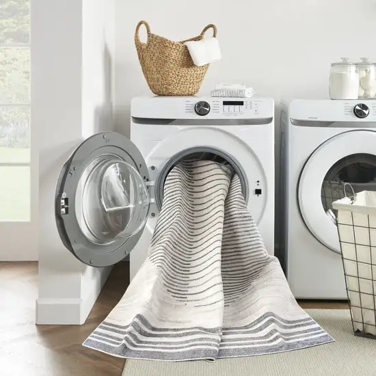 Blue and Ivory Geometric Power Loom Washable Area Rug Photo 6