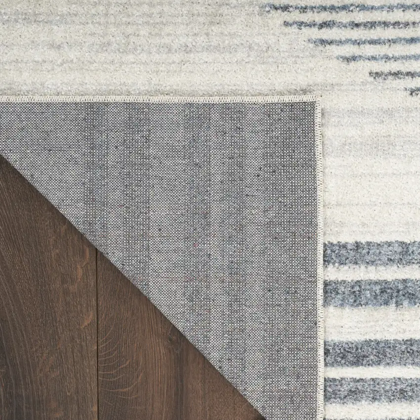 Blue and Ivory Geometric Power Loom Washable Area Rug Photo 9
