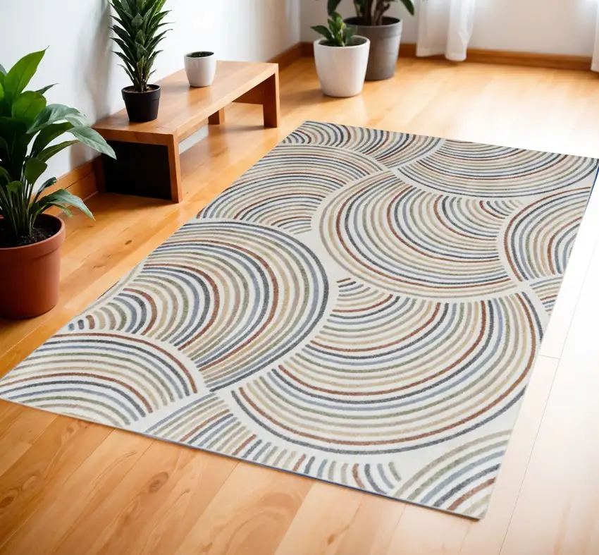 Blue and Ivory Geometric Power Loom Washable Area Rug Photo 2