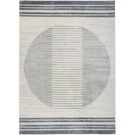 Blue and Ivory Geometric Power Loom Washable Area Rug Photo 6