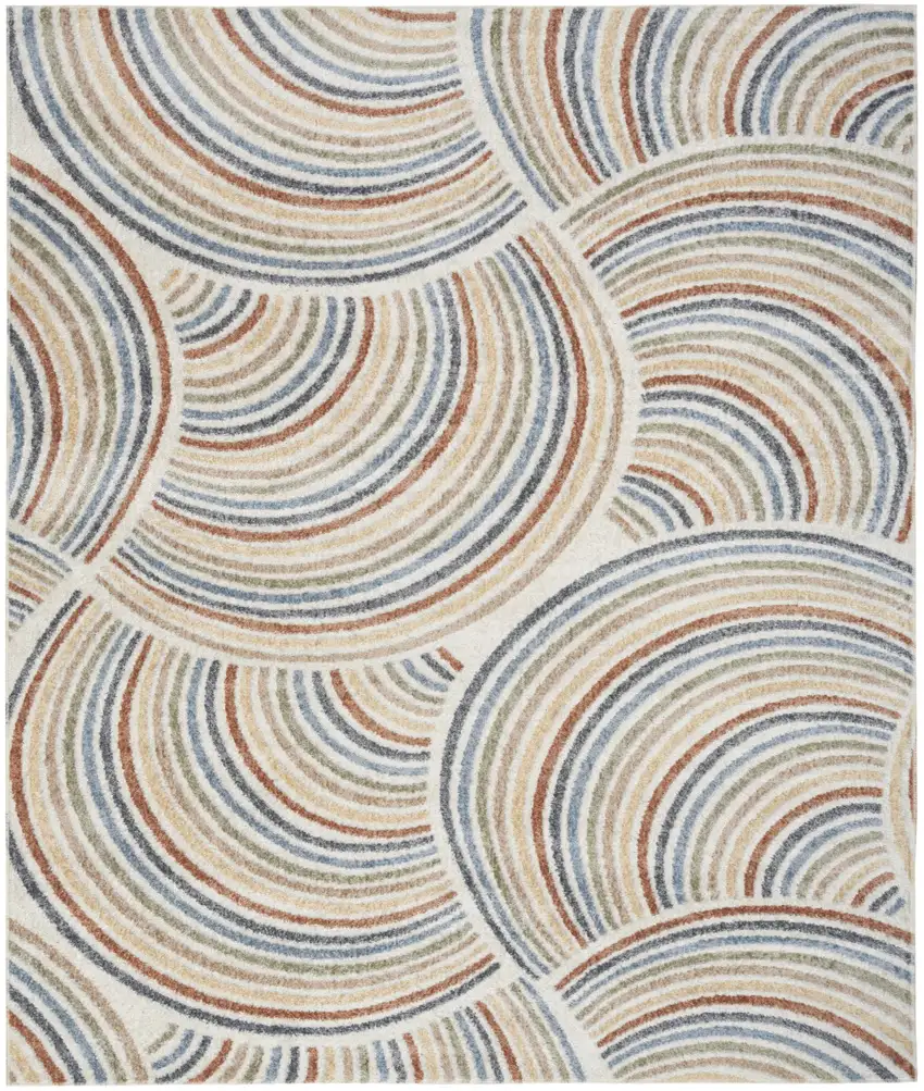 Blue and Ivory Geometric Power Loom Washable Area Rug Photo 1