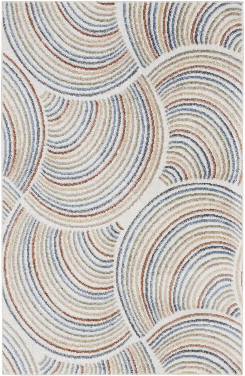 Blue and Ivory Geometric Power Loom Washable Area Rug Photo 2