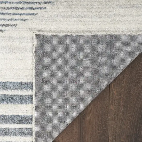 Blue and Ivory Geometric Power Loom Washable Runner Rug Photo 5