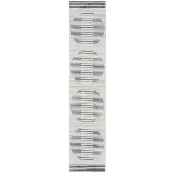 10' Blue And Ivory Geometric Washable Runner Rug Photo 6