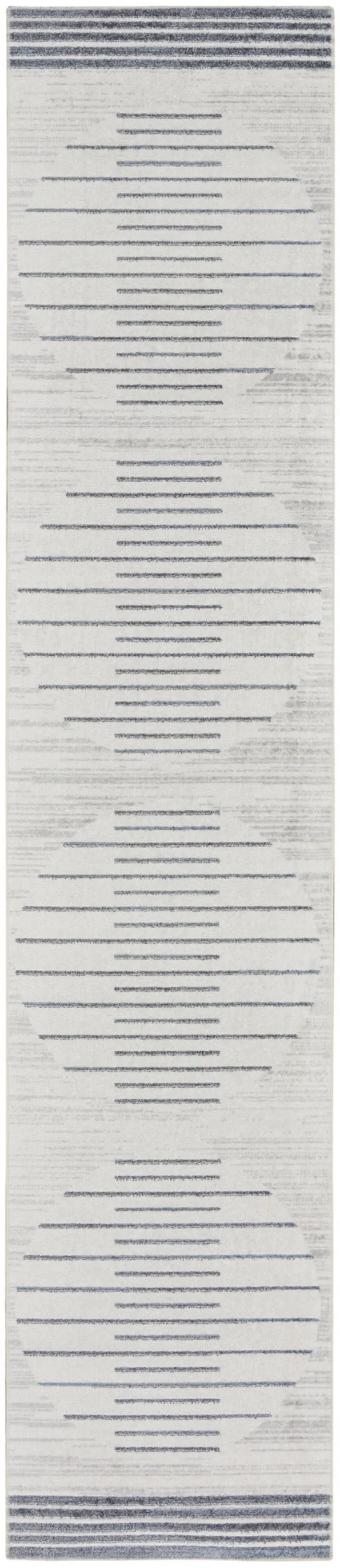 10' Blue And Ivory Geometric Washable Runner Rug Photo 1