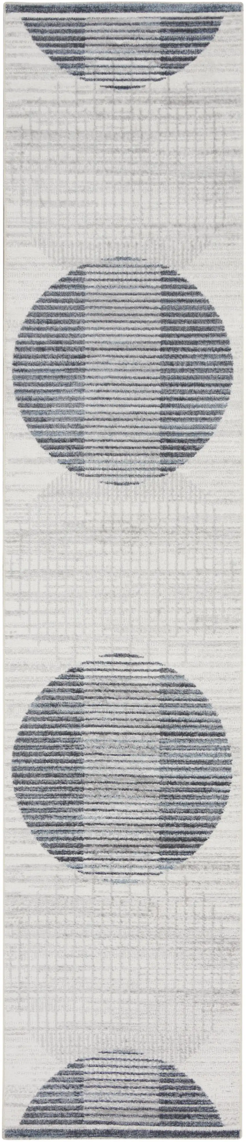 Blue and Ivory Geometric Power Loom Washable Runner Rug Photo 2