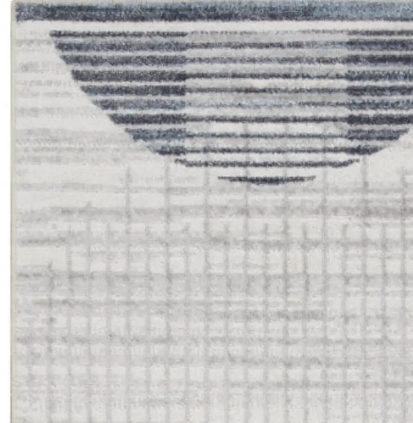 Blue and Ivory Geometric Power Loom Washable Runner Rug Photo 4