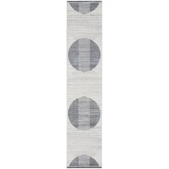 10' Blue And Ivory Geometric Washable Runner Rug Photo 1