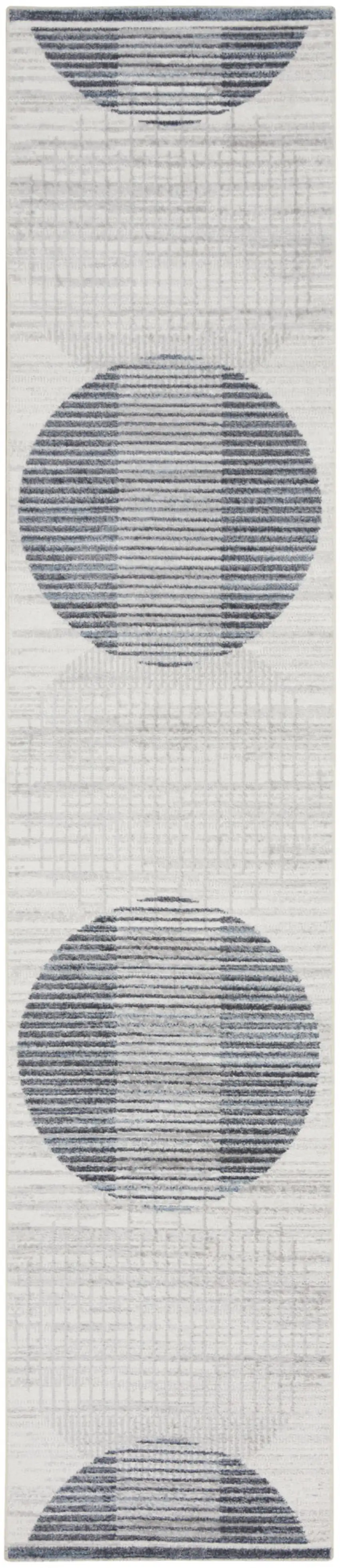 10' Blue And Ivory Geometric Washable Runner Rug Photo 1