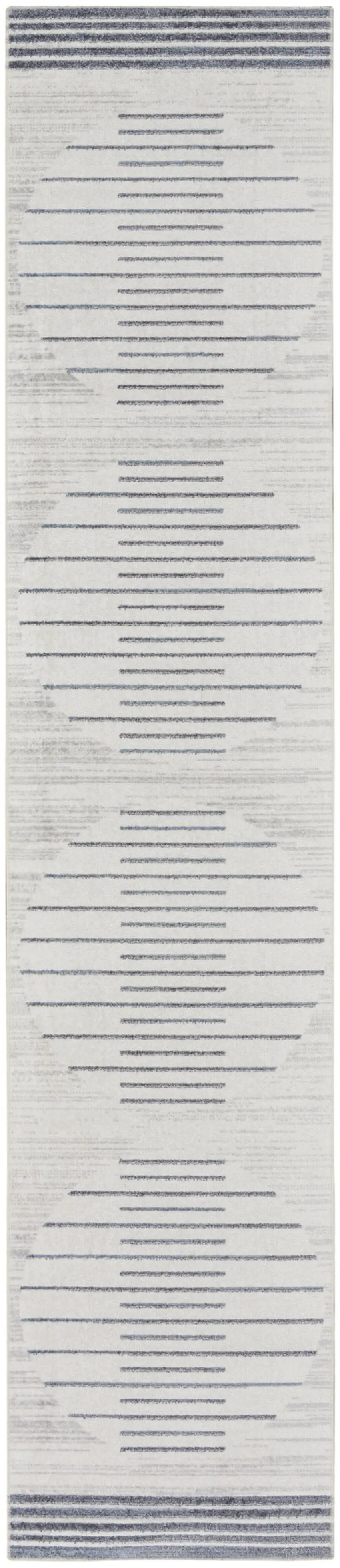 12' Blue And Ivory Geometric Washable Runner Rug Photo 3