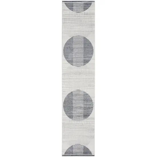 12' Blue And Ivory Geometric Washable Runner Rug Photo 4